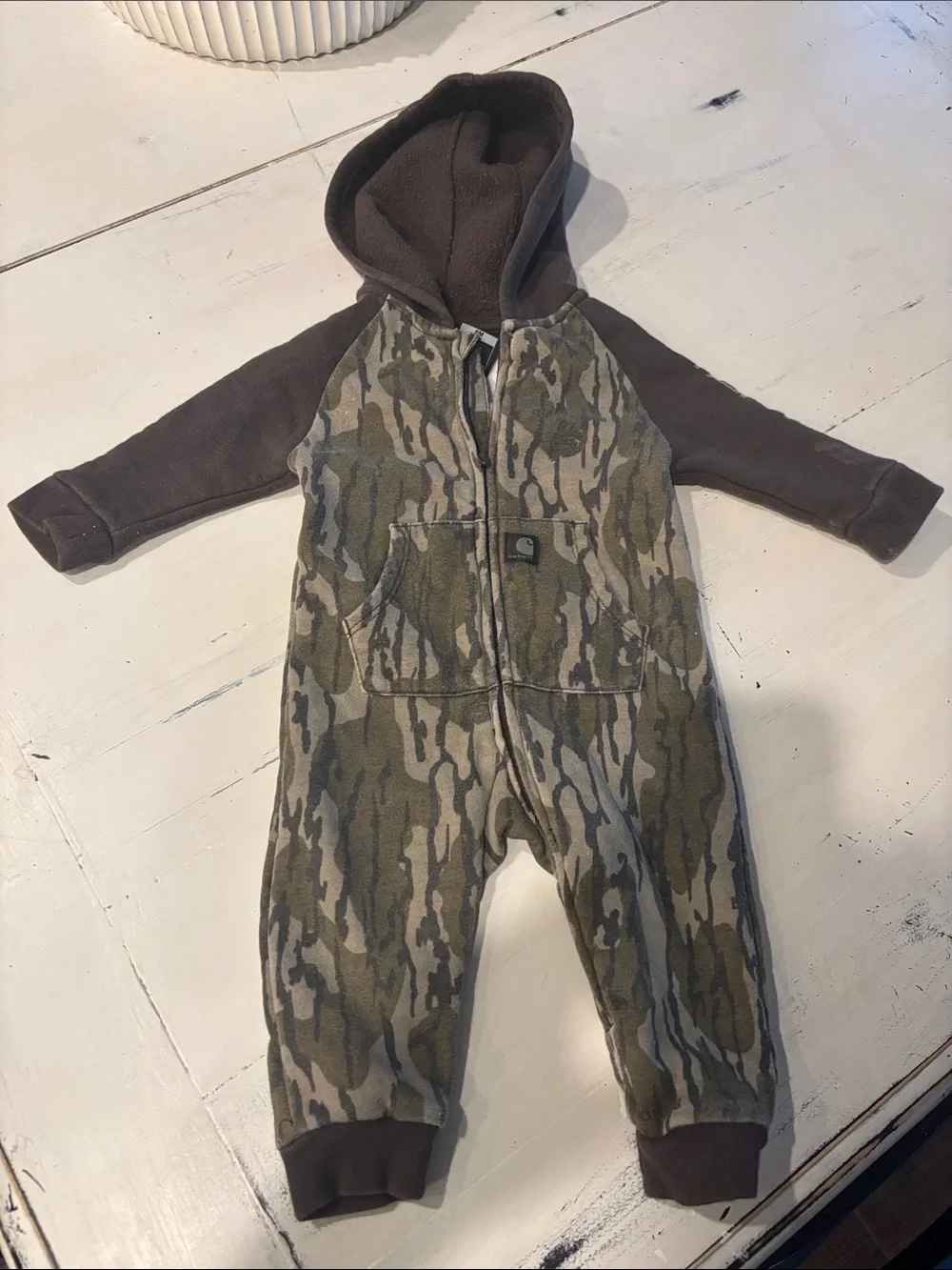 Carhartt Kids Camo Hooded One-Piece - Olive Green and Brown